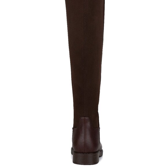 Stylish Modern Fashion Stretchy Leather Knee High Brown Riding Flat Boots - Picture 5 of 9